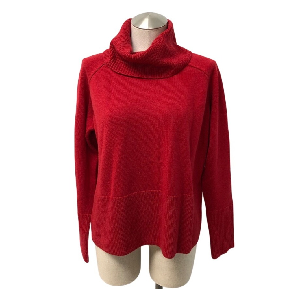 Athleta Turtleneck Sweater Womens XS Red Merino Cashmere Cowl Neck Classic